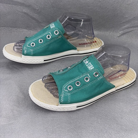 Vtg Converse All Star Teal Cut Away Slide Sandals Shoes Men's 8 Women's 10 EUC